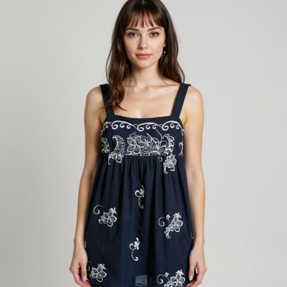 Natori Y2K Black White Floral Babydoll Whimsigoth Dark Fairy Dress Size Medium